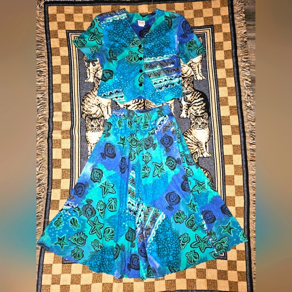 Sequel by Sharon Anthony vintage 2pc set outfit sea life fish print Friends